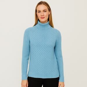 Talbots Women's Classic Turtleneck Sweater Light Blue Textured Knit Preppy | XS